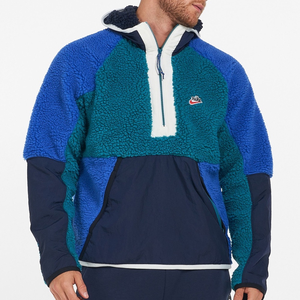 Nike - Sherpa Half-Zip Sportswear Hoodie - Blue/Green - Women’s Small - Picture 2 of 8